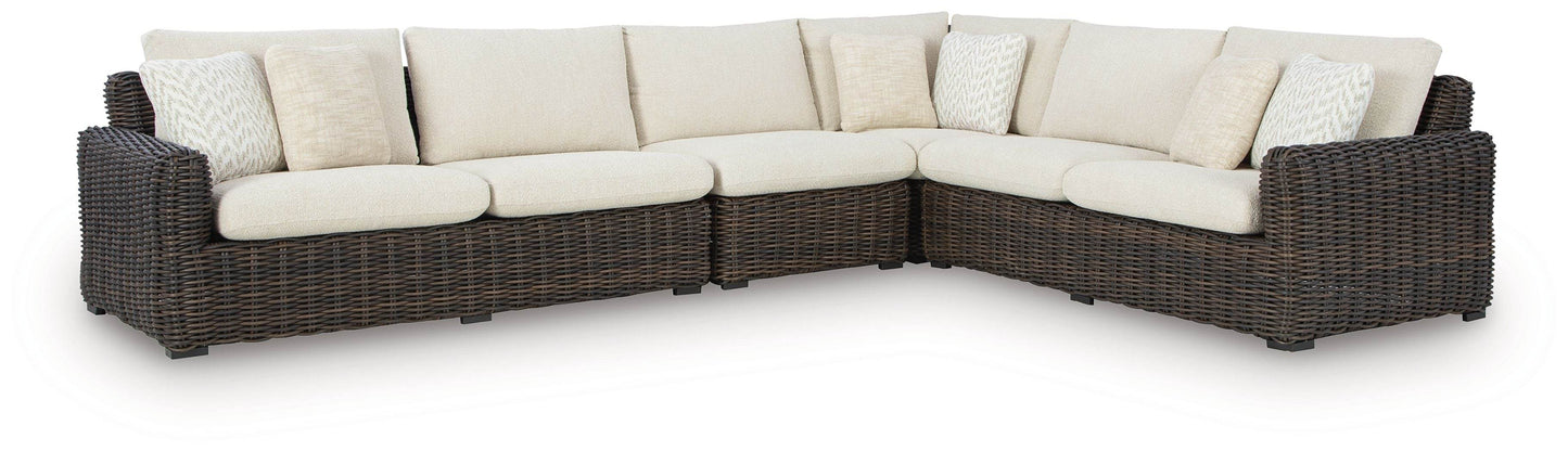 Kimora - Beige / Dark Brown - 4-Piece Outdoor Sectional - Forward Furniture