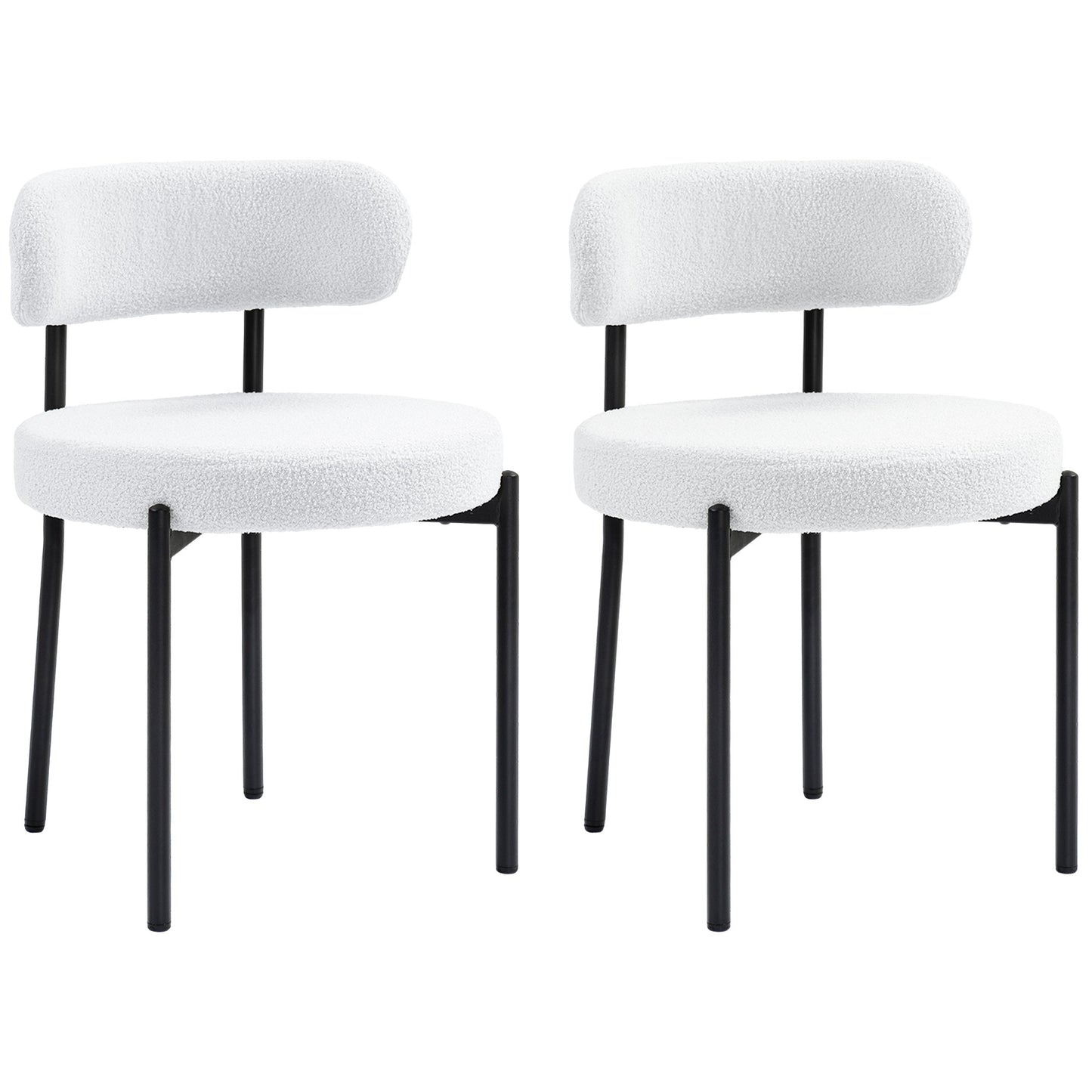 2 Pieces Kitchen Chairs, Modern Dining Chairs w/ Berber Fleece Upholstery and Steel Legs for Living Room, Cream White