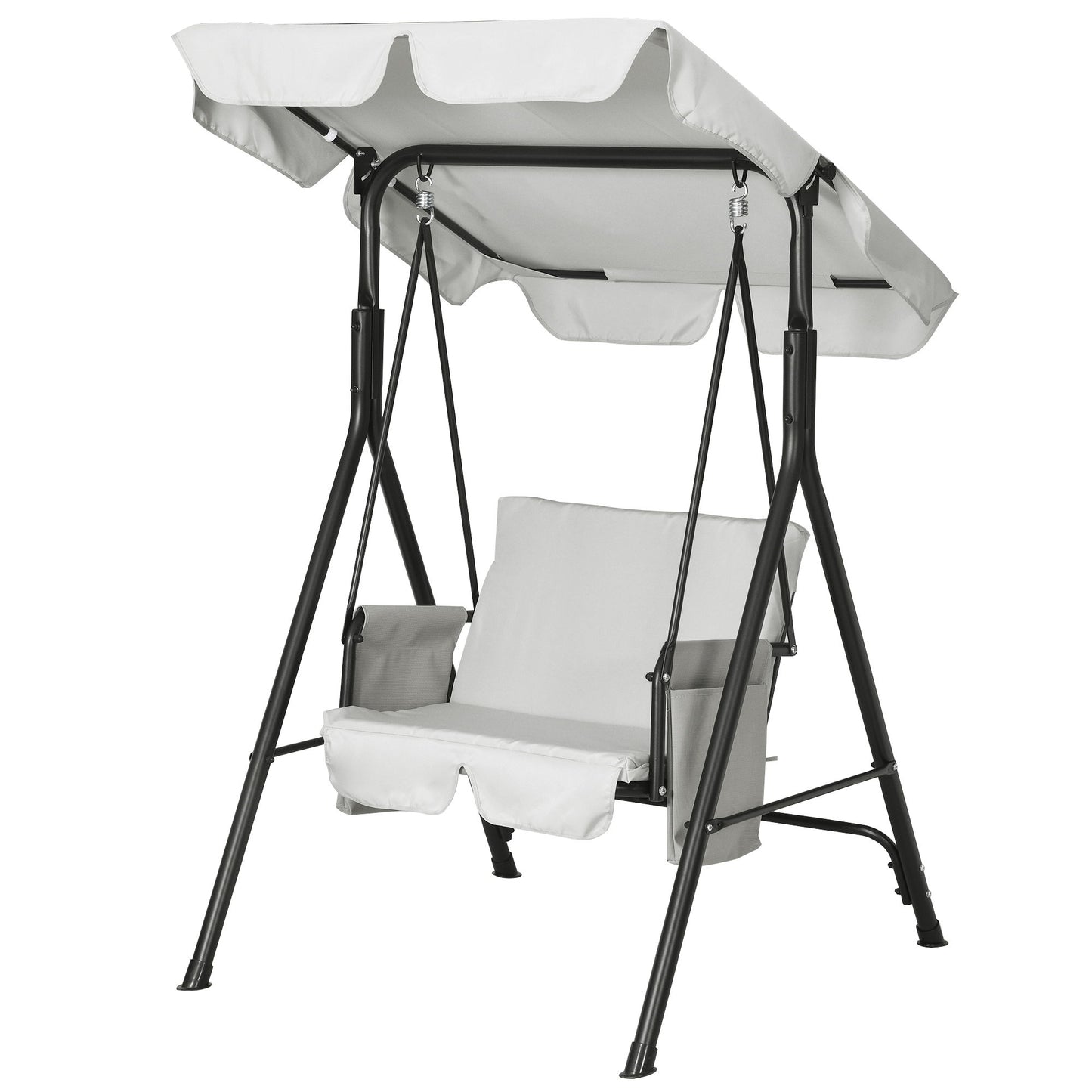 1-Seat Outdoor Porch Swing Patio Swing with Adjustable Canopy, Removable Seat and Back Cushion for Garden, Poolside