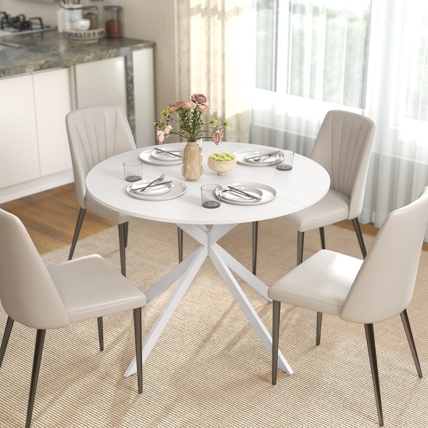 40" Round Industrial Dining Table for 4 - White Oak