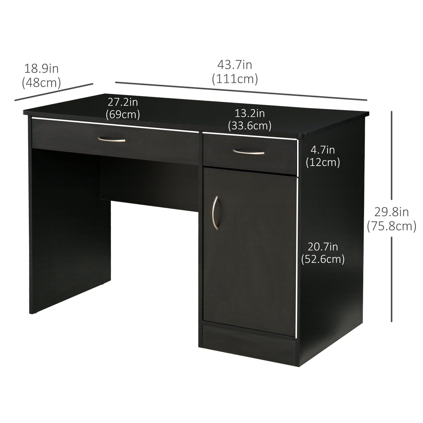 Computer Desk with Storage Drawers and Cabinet - Black
