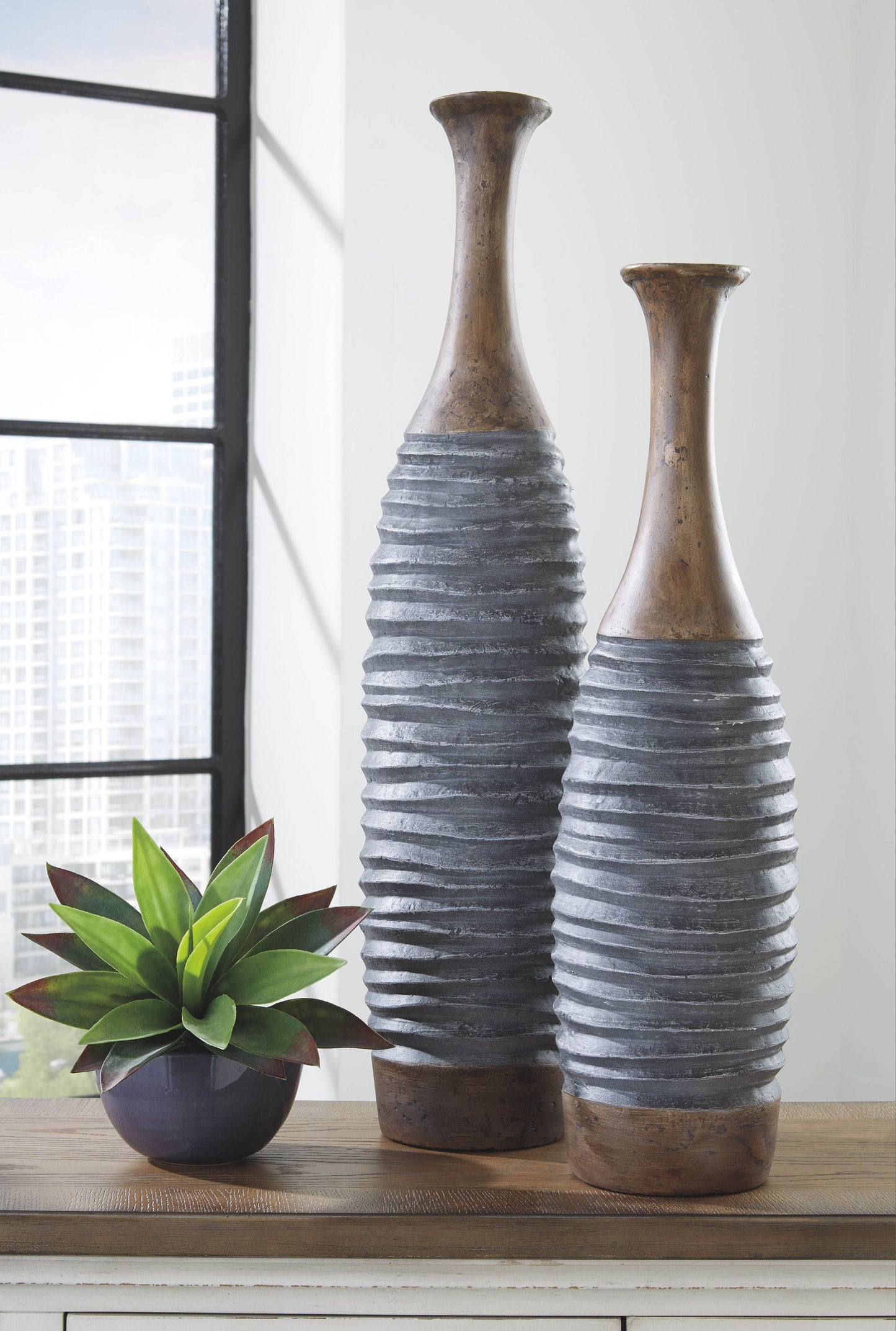 Blayze - Antique Gray / Brown - Vase Set (Set of 2) - Forward Furniture
