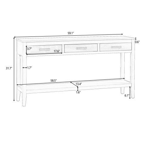 Farmhouse Entryway Table with Wide Top and Open Bottom Shelf, Minimalist Console with Adjustable Feet, 59'' L x 14'' W x 31.5'' H, Navy Blue