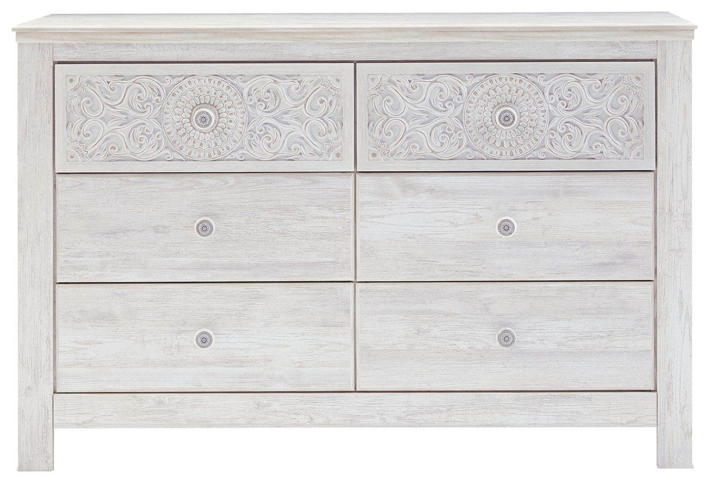Paxberry - Whitewash - Six Drawer Dresser - Medallion Drawer Pulls - Forward Furniture