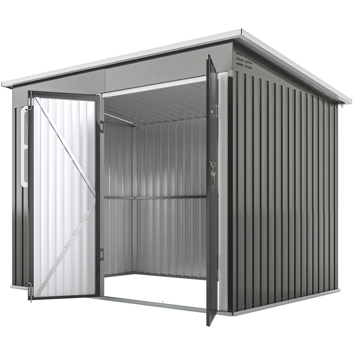 8.5' x 6' Galvanised Steel Outdoor Storage Shed, Garden Shed with Window, Lockable Wide Doors and Air Vents, Grey