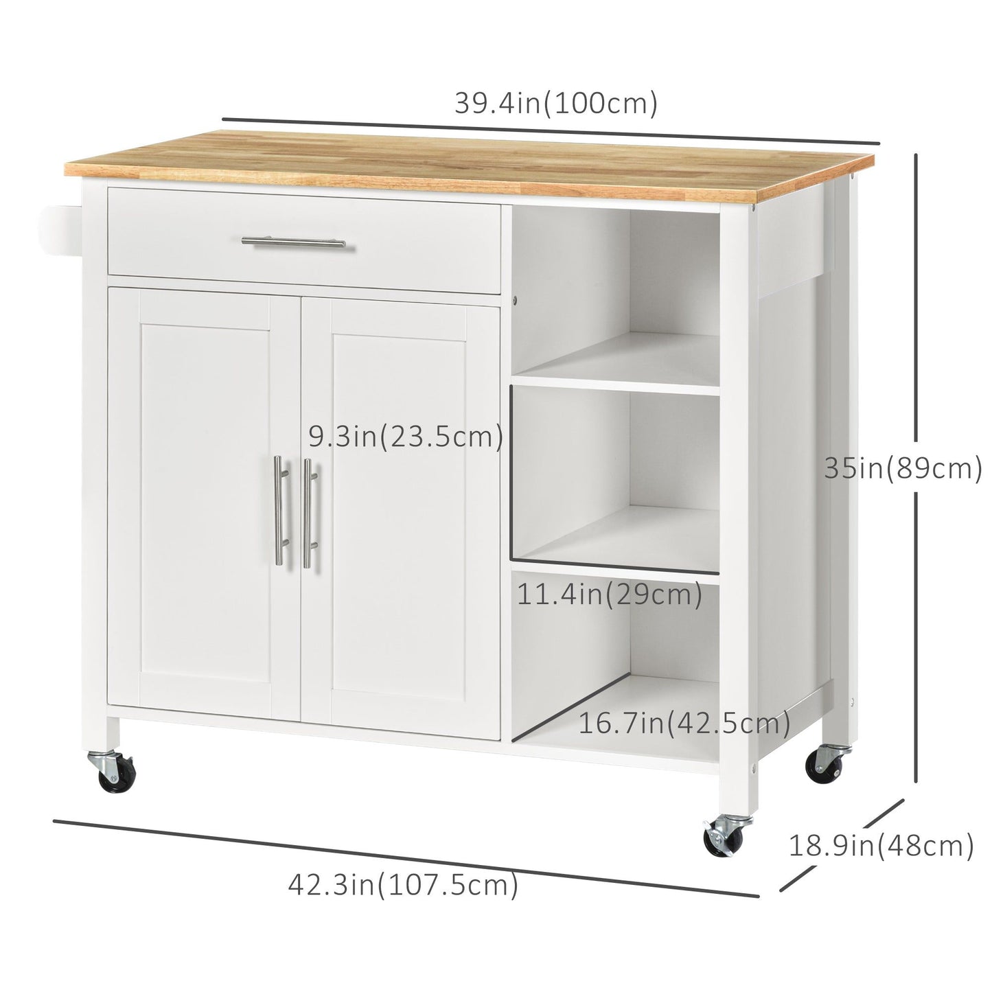 Rolling Kitchen Island Cart with Drawer - White