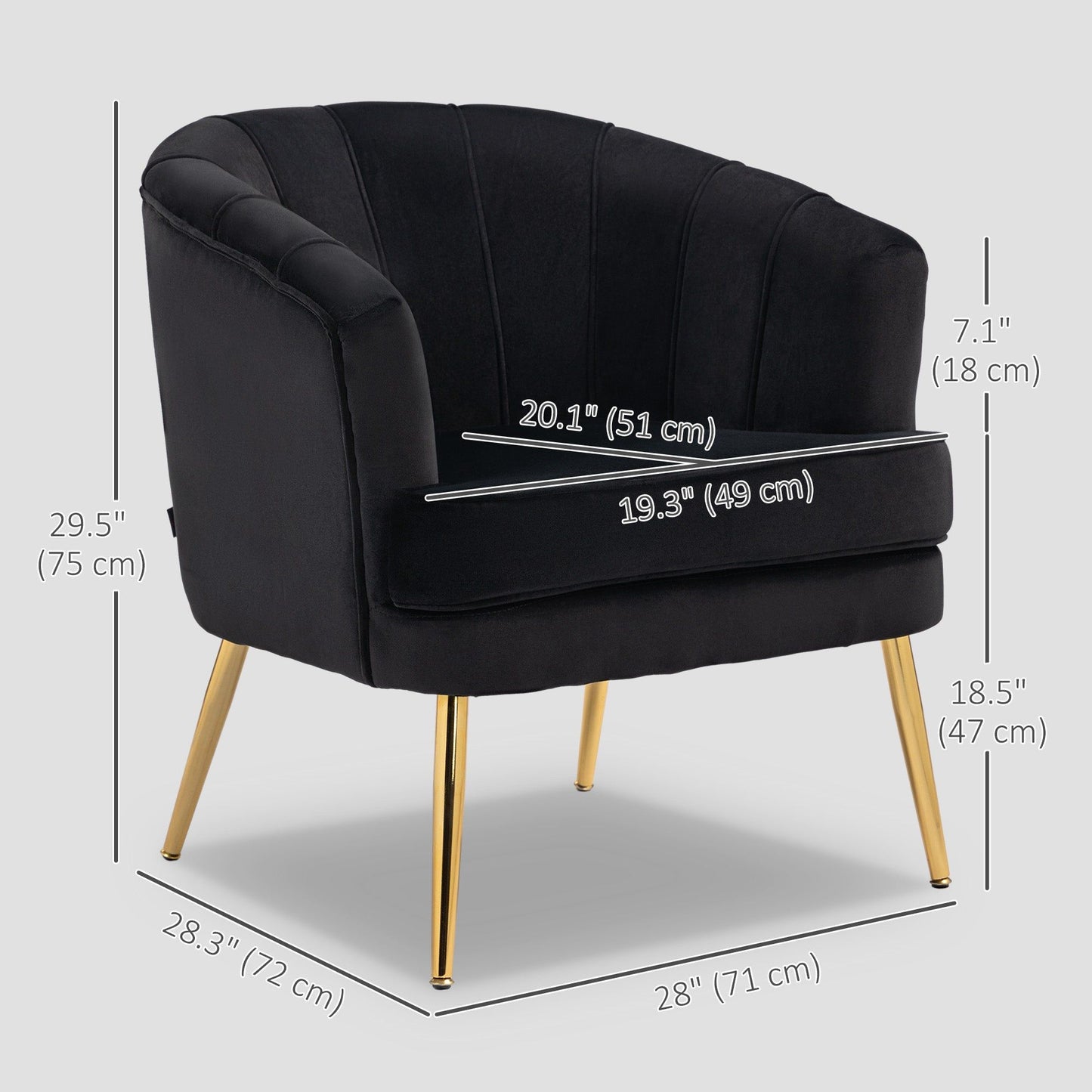 Fabric Accent Chair with Gold Legs - Black
