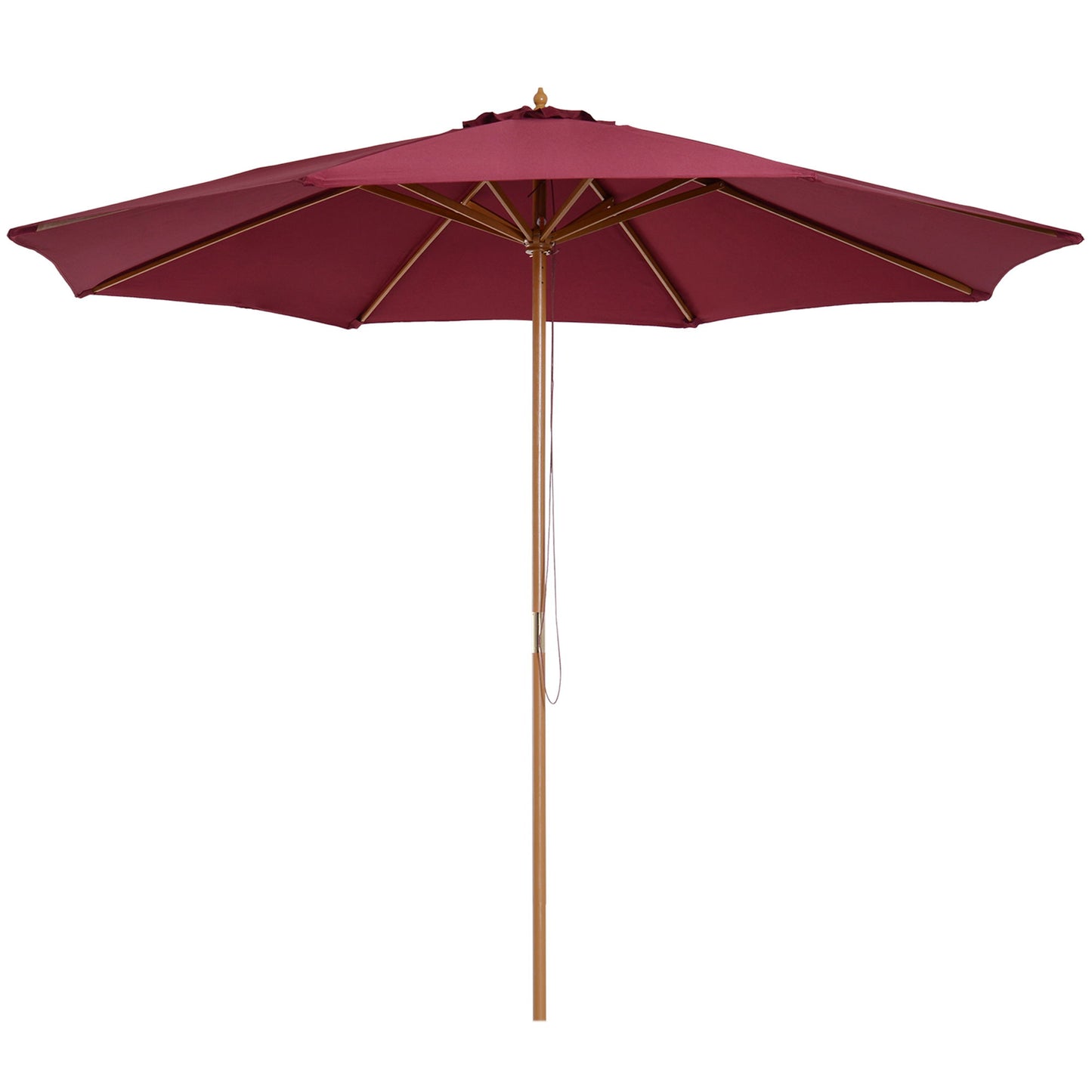 10' x 8' Bamboo Wooden Round Market Patio Sun Umbrella, Garden Parasol, Outdoor Sunshade Canopy, Wine Red
