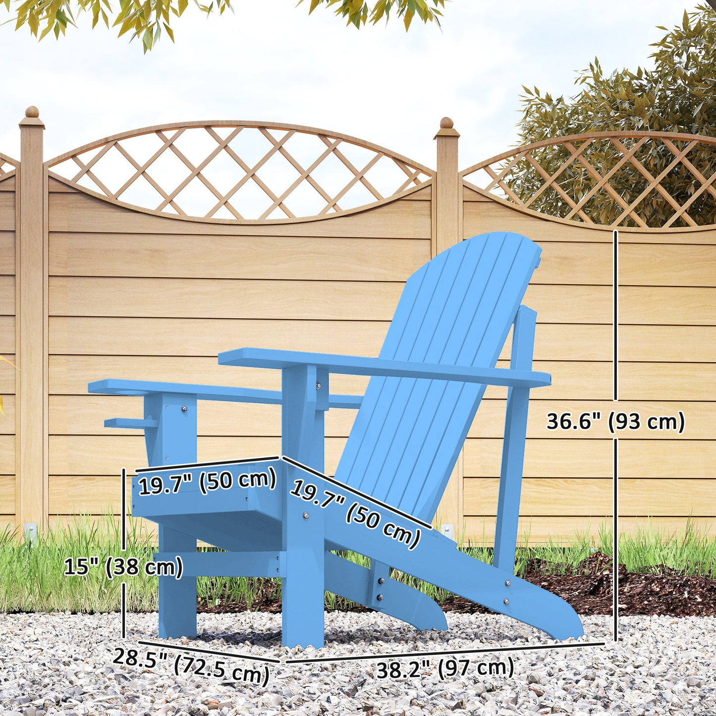 Classic Adirondack Chair, Muskoka Chairs, Garden Deck Chair with Cup Holder for Patio, Indoor, Backyard, Blue