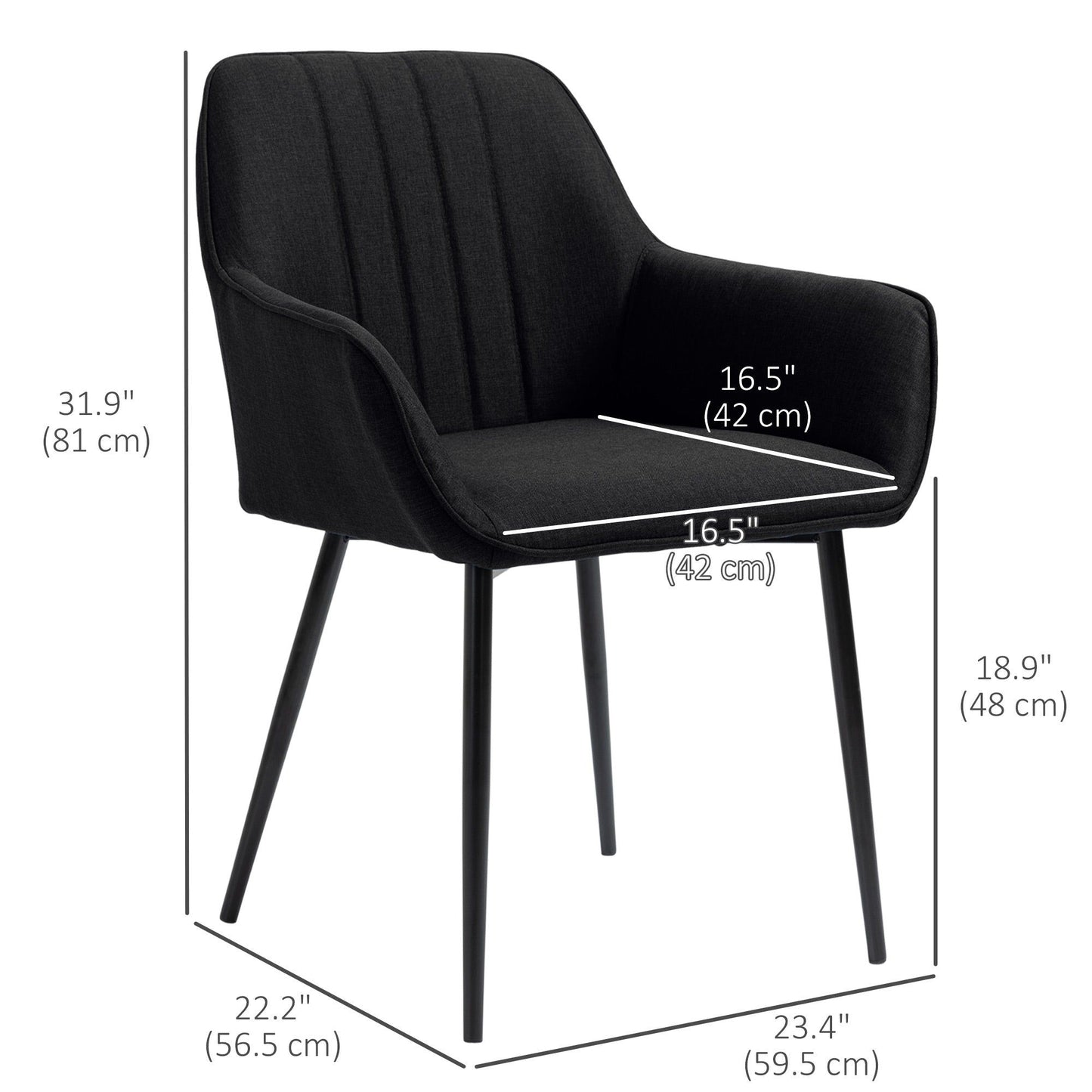 Set of 2 Upholstered Linen Dining Chairs - Black