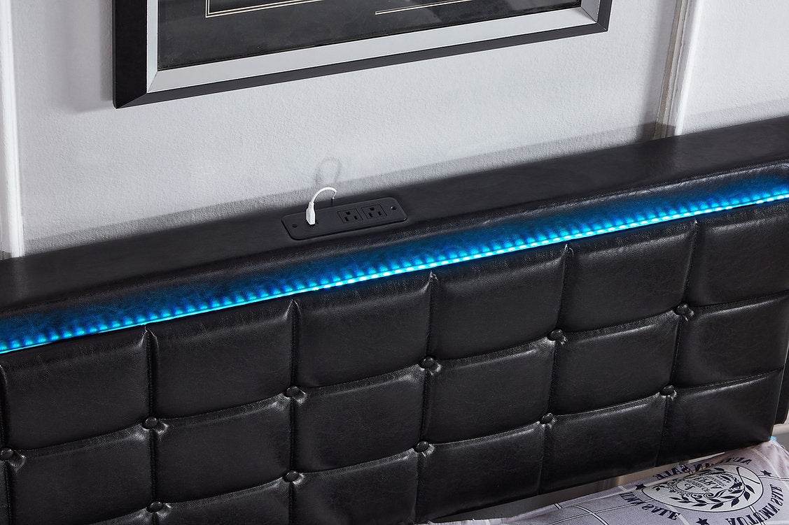 Celestial Black Tufted Bed with LED & Storage - Forward Furniture