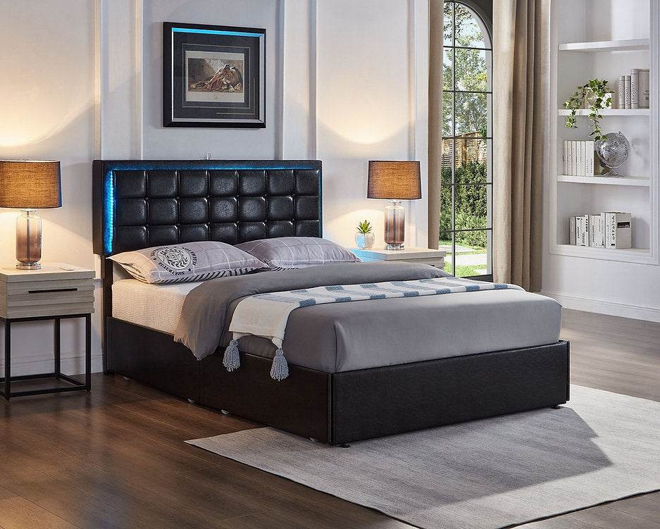 Celestial Black Tufted Bed with LED & Storage - Forward Furniture
