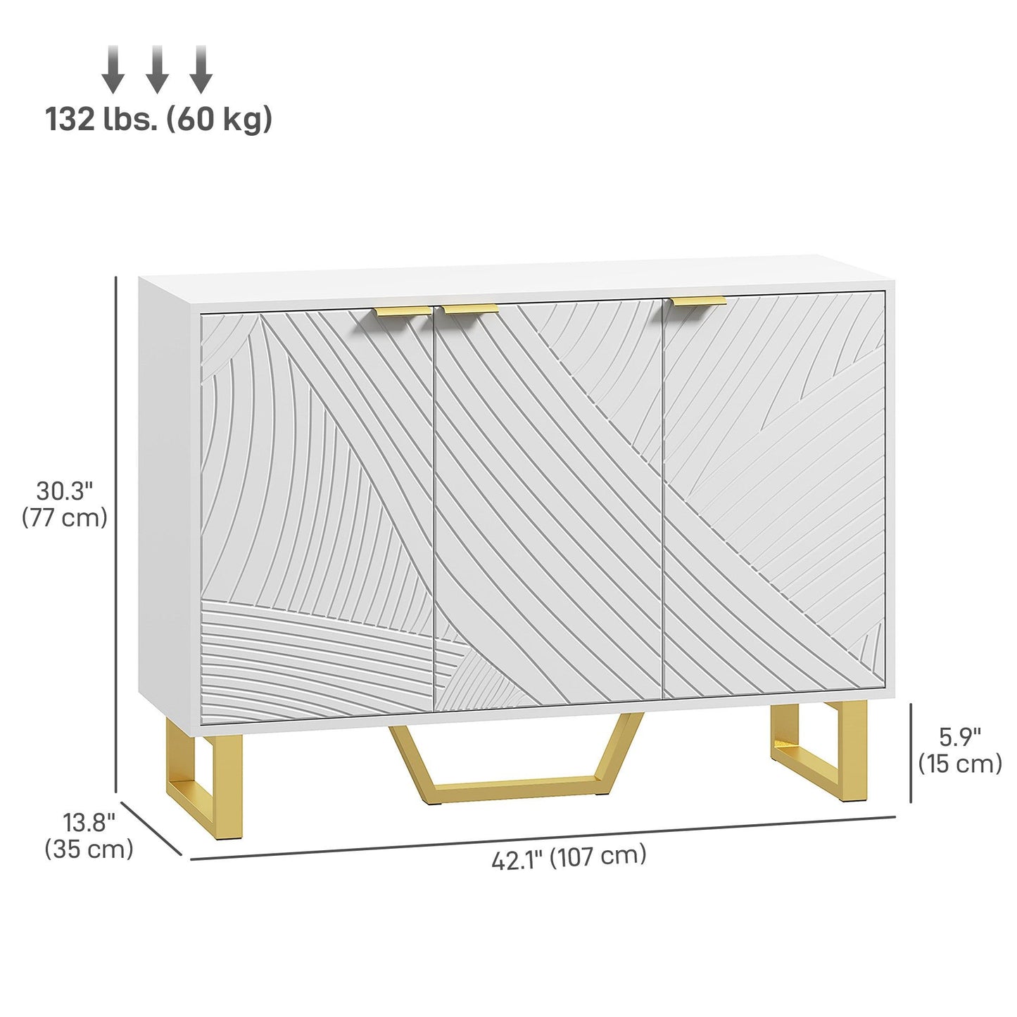TV Stand Cabinet with Adjustable Shelves - White