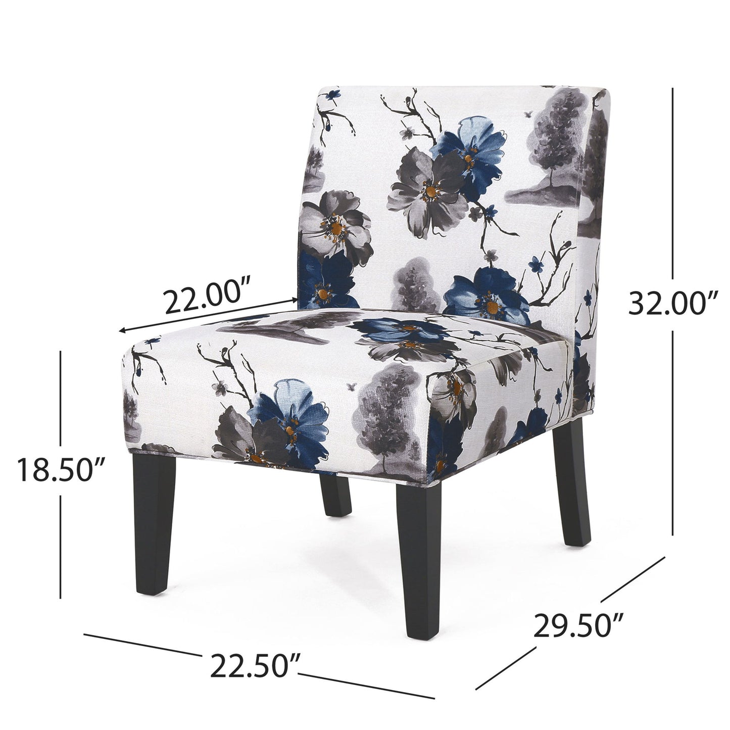 Contemporary Accent Chair with Rubberwood Tapered Legs, Upholstered Seating for Dining Room, 22.5'' L x 29.5'' W x 32'' H, Blue+Multi