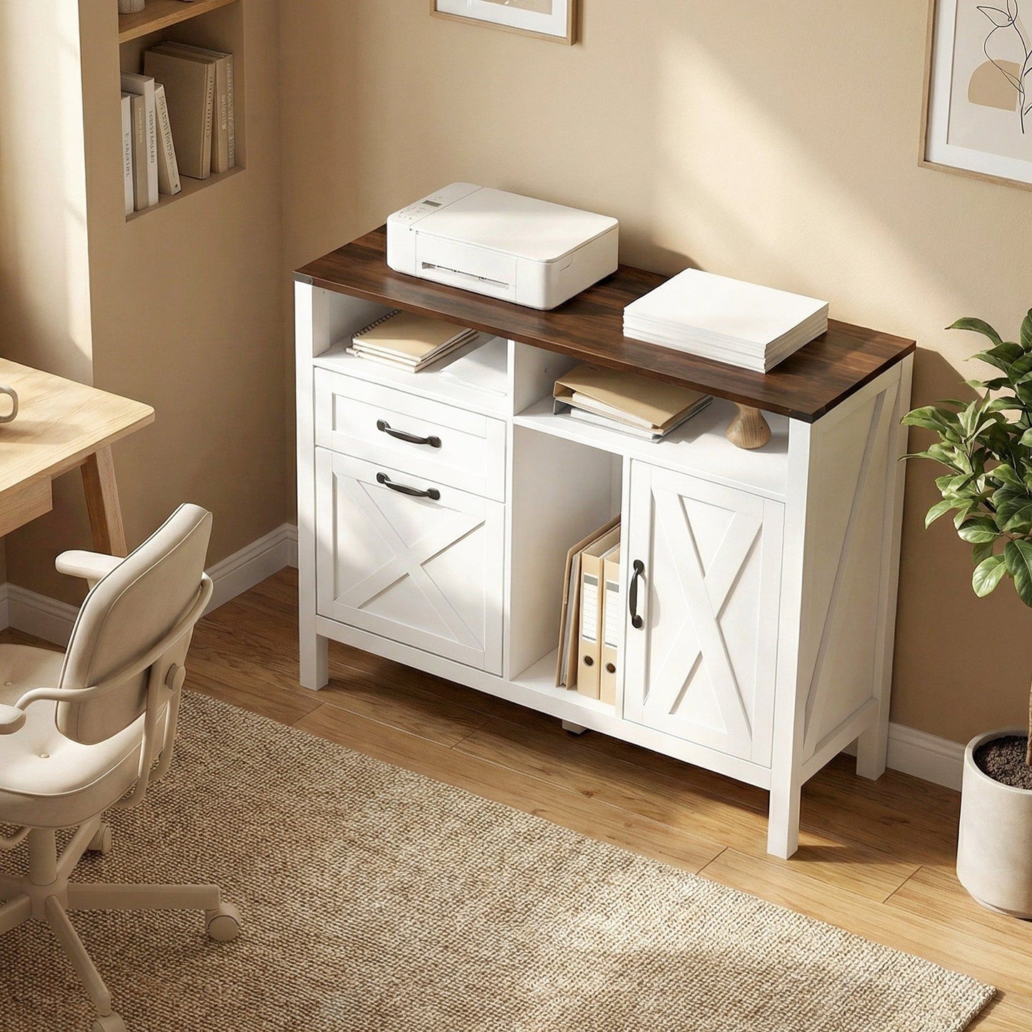 Lateral Filing Cabinet with Open Shelves - White