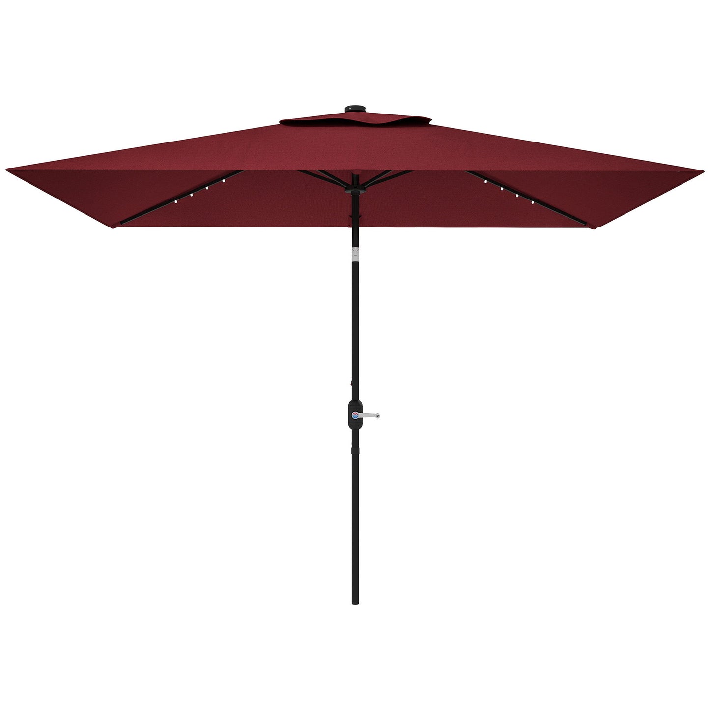 6' x 10' Patio Umbrella with 22 LED Solar Lights and Tilt, Rectangular Outdoor Table Umbrella with Crank, Wine Red