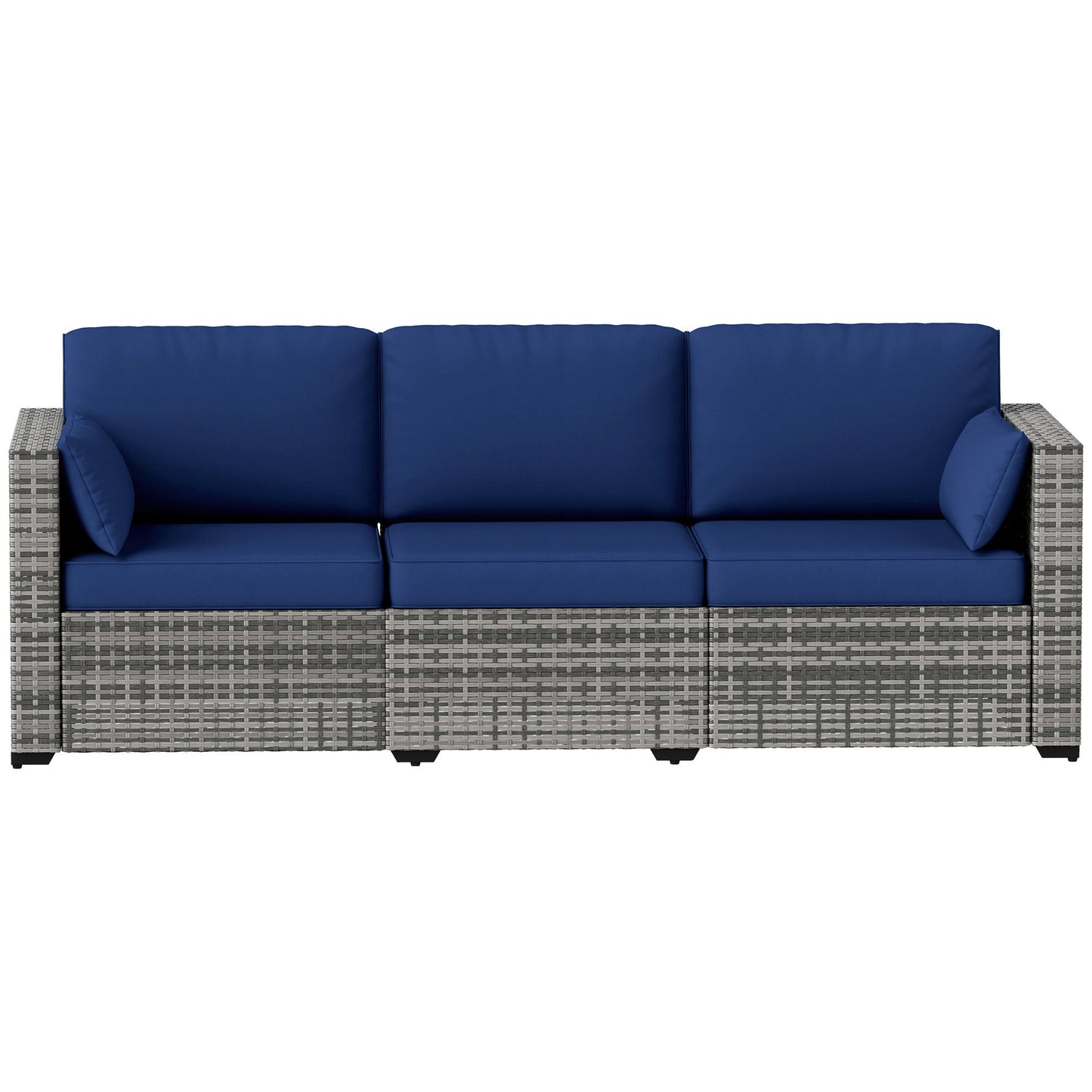 3-Seater Outdoor Sofa with Cushions, PE Rattan Conversation Patio Couch with Pillows for Garden, Poolside, Dark Blue