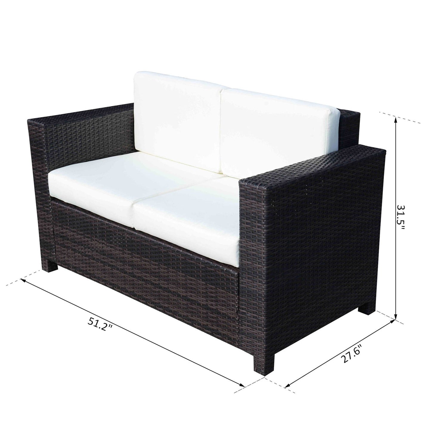 2 Seat Patio Loveseat Deluxe Wicker Sofa Chair Outdoor Rattan Furniture Couch All Weather with Cushion for Balcony, Deck, Garden and Poolside, Cream White