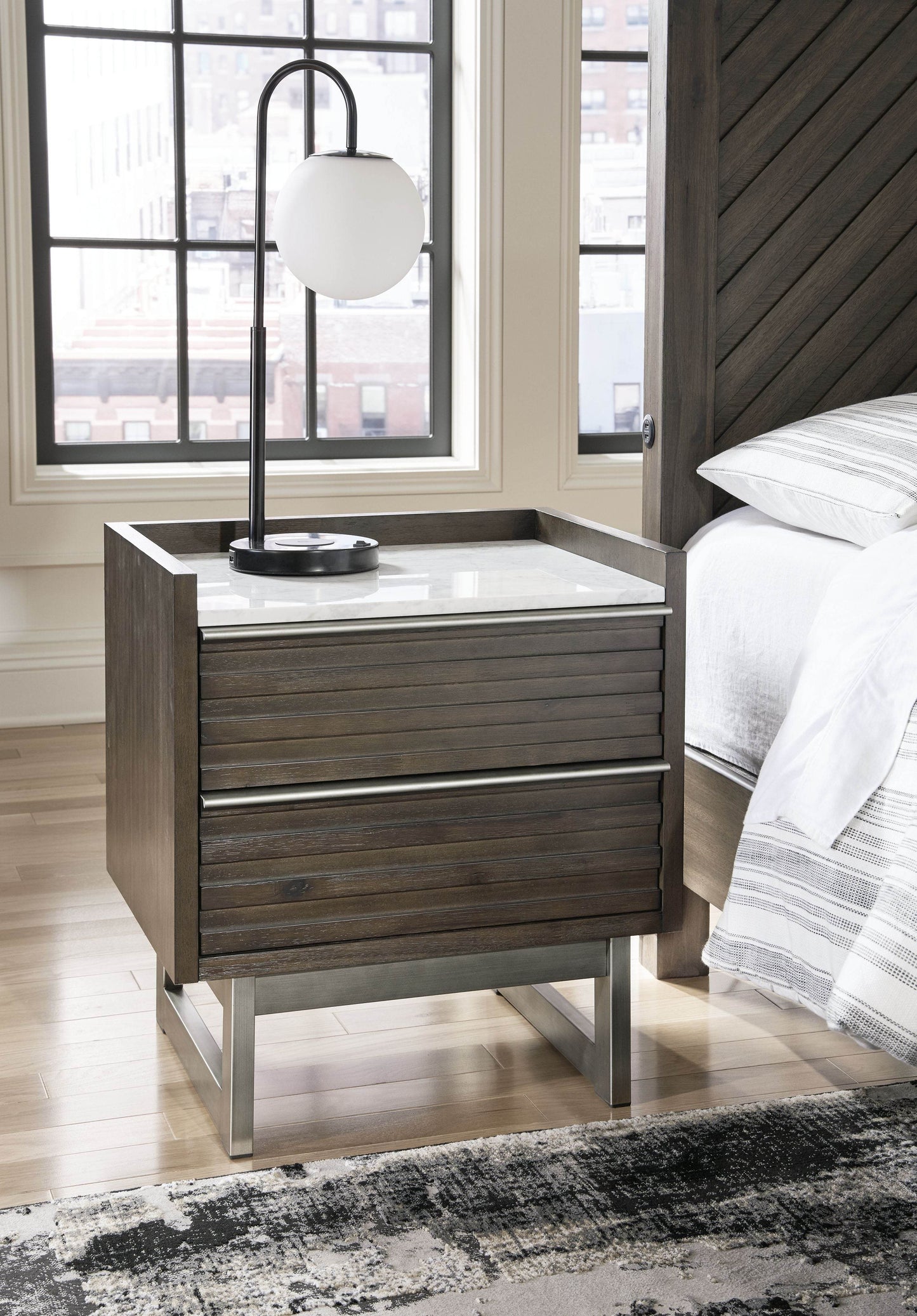 Arkenton - Grayish Brown / White - Two Drawer Night Stand - Forward Furniture