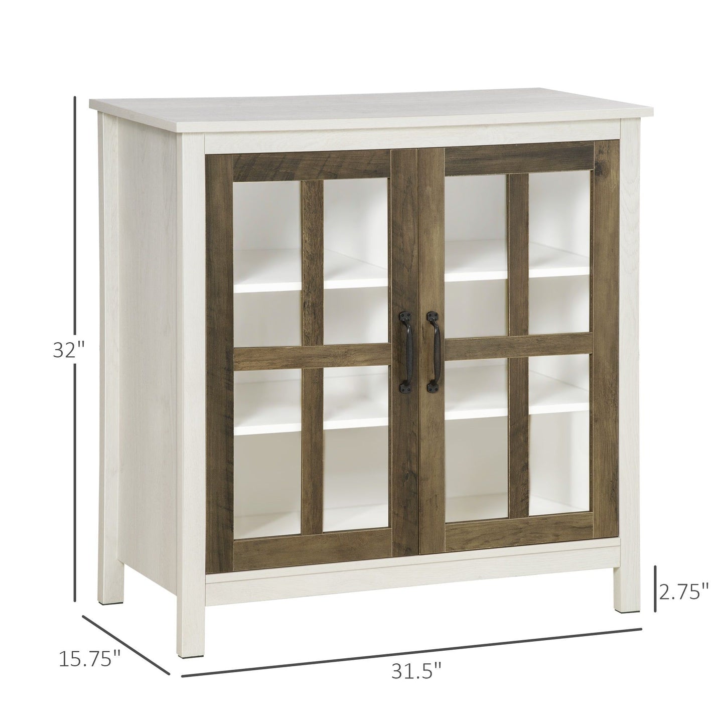 Glass Door Buffet Cabinet - Distressed White