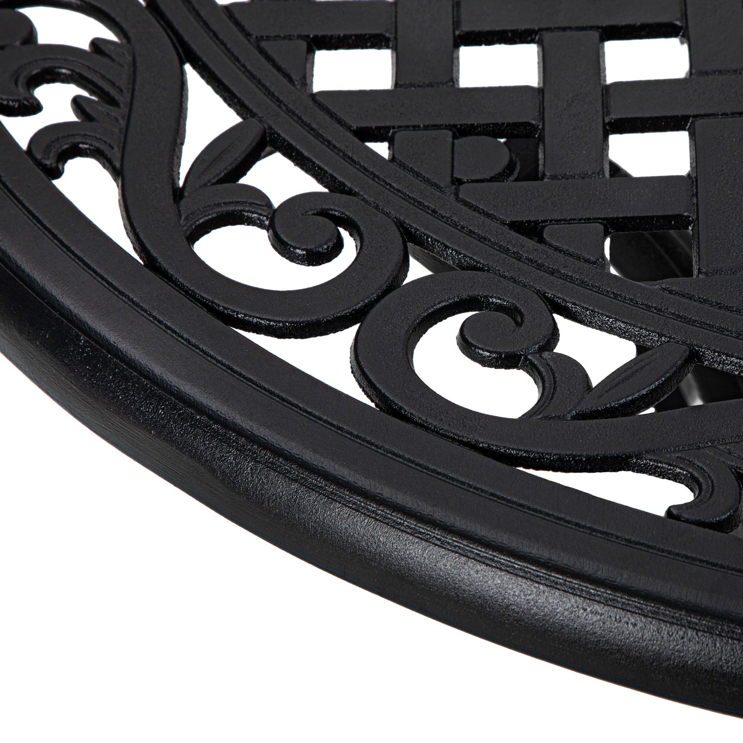 35.5" Round Outdoor Dining Table for 2-4, Cast Aluminum Garden Patio Table with 2" Umbrella Hole, Grid Top, Black