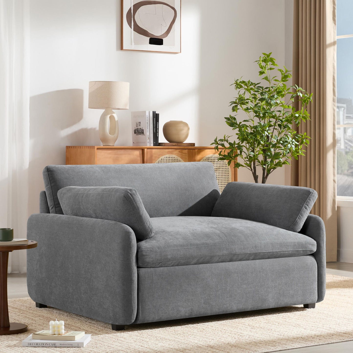 Modern Single Chenille Sofa with Extra-Wide 42.5-Inch Seat, Comfortable Armchair for Bedroom and Living Room, 50" L x 43" W x 34" H, Gray