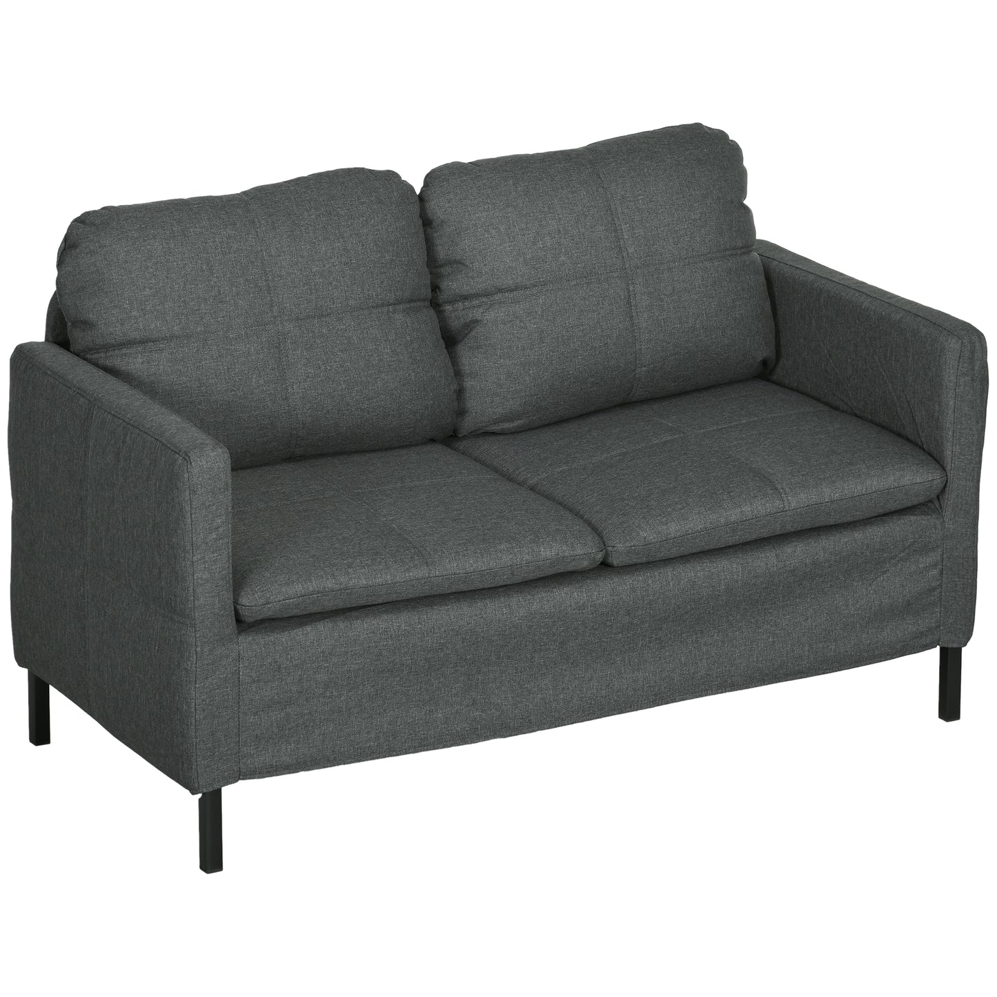 53" 2 Seat Sofa, Upholstered Two Seater Couch with Sturdy Steel Legs for Bedroom, Living Room, Dark Grey