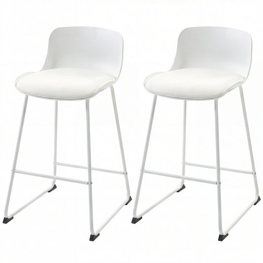 PU Leather Counter Height Bar Stools Set of 2 - White