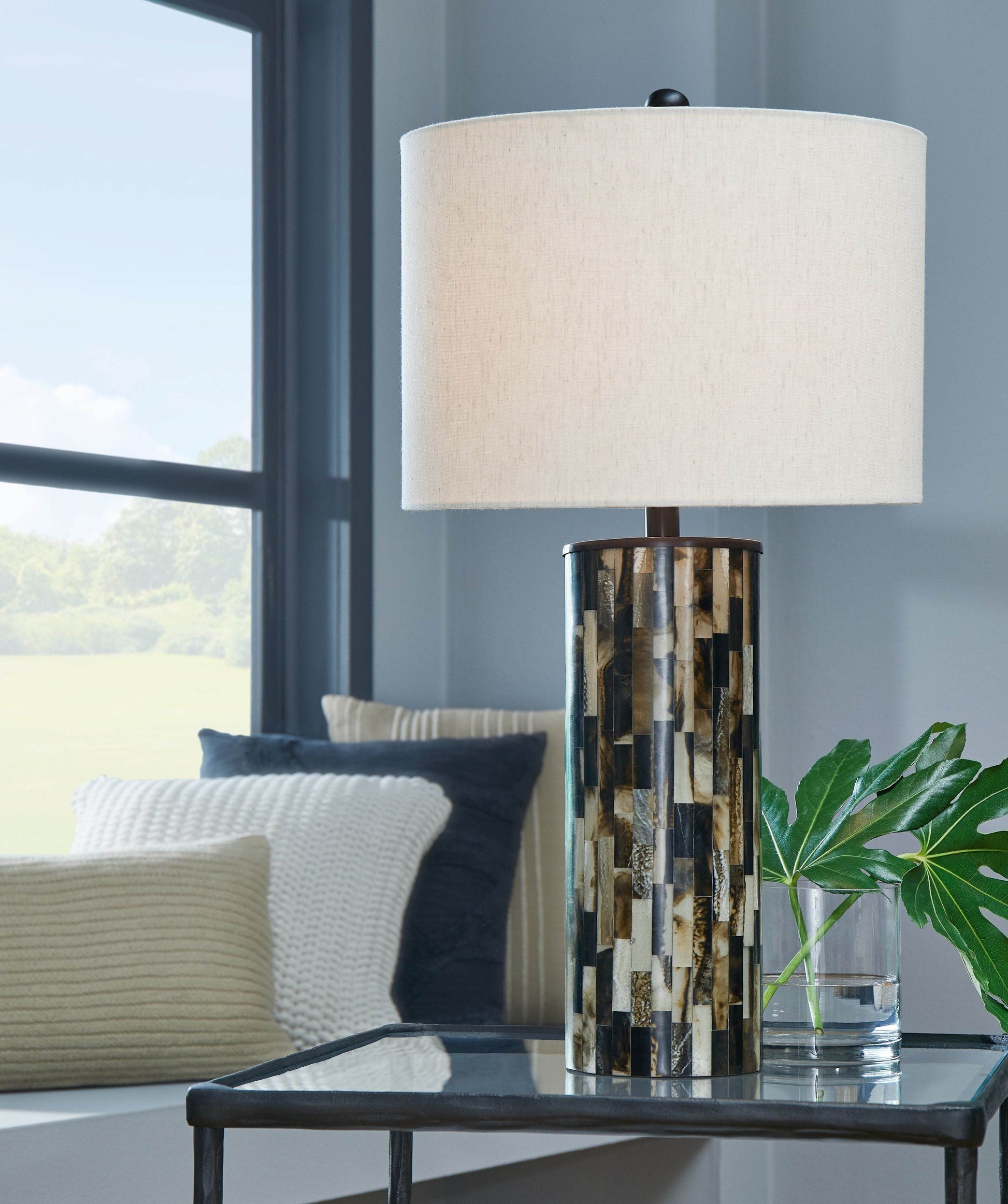 Ellford - Black / Brown / Cream - Poly Table Lamp - Forward Furniture