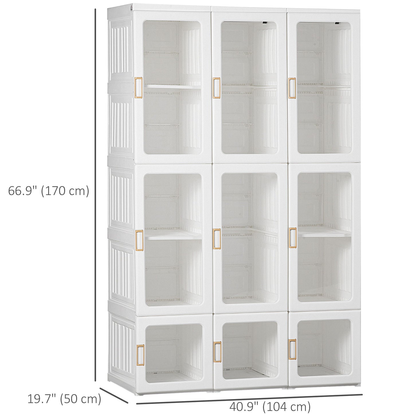 Small Apartment Bedroom Closet Foldable Portable Closet with Cube Storage Hanging Rods Magnet Doors, White