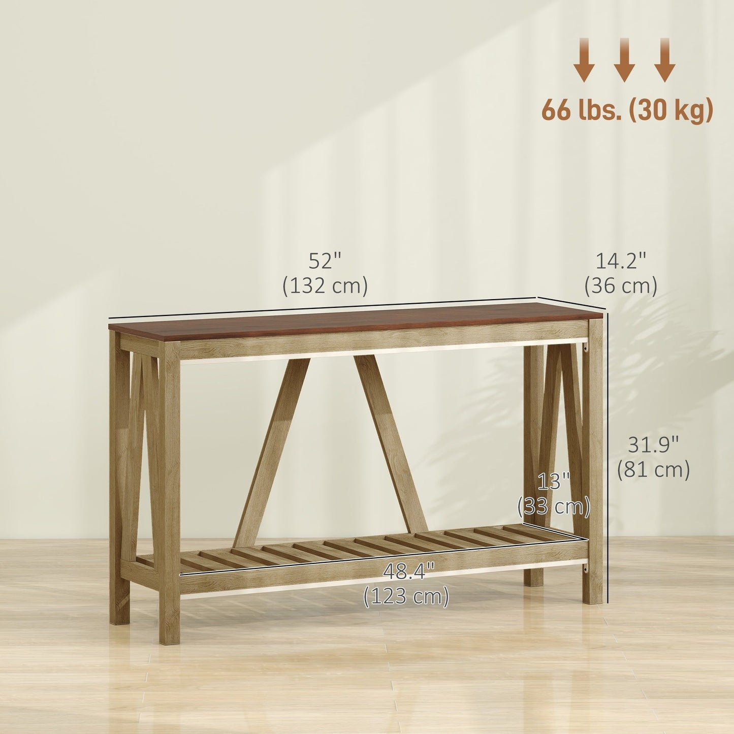 52" Console Table with Storage Shelf - Oak