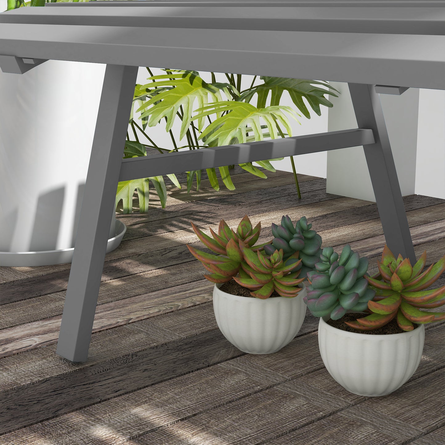Outdoor Bench Patio Bench, Aluminum Lightweight Park Bench with Slatted Seat for Lawn, Park, Deck, Grey