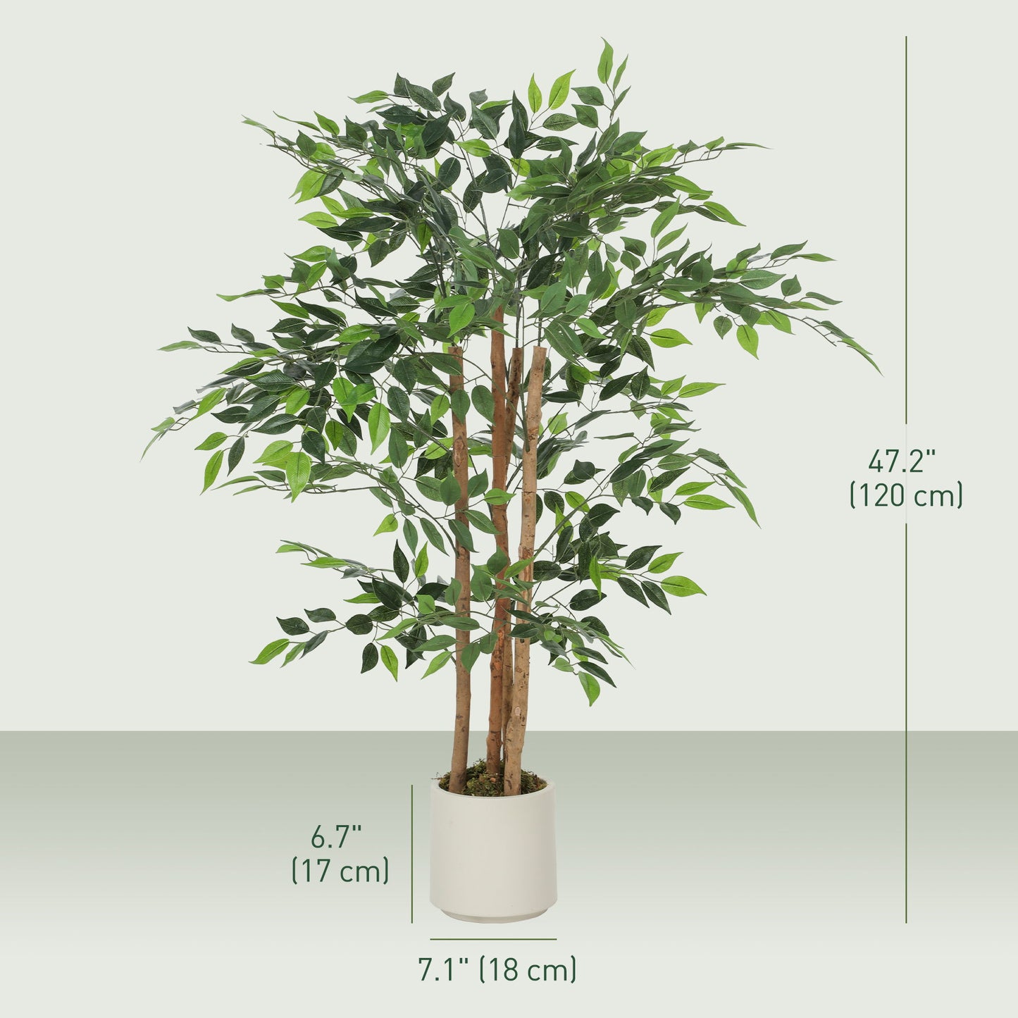 4FT Artificial Banyan Tree Set of 2, Fake Potted Tree with Solid Wood Trunk and Pot for Indoor