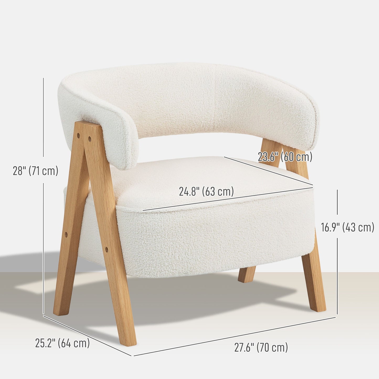 Sherpa Fleece Accent Chair, Upholstered Armchair with Solid Wood Legs and Steel Frame for Living Room, White