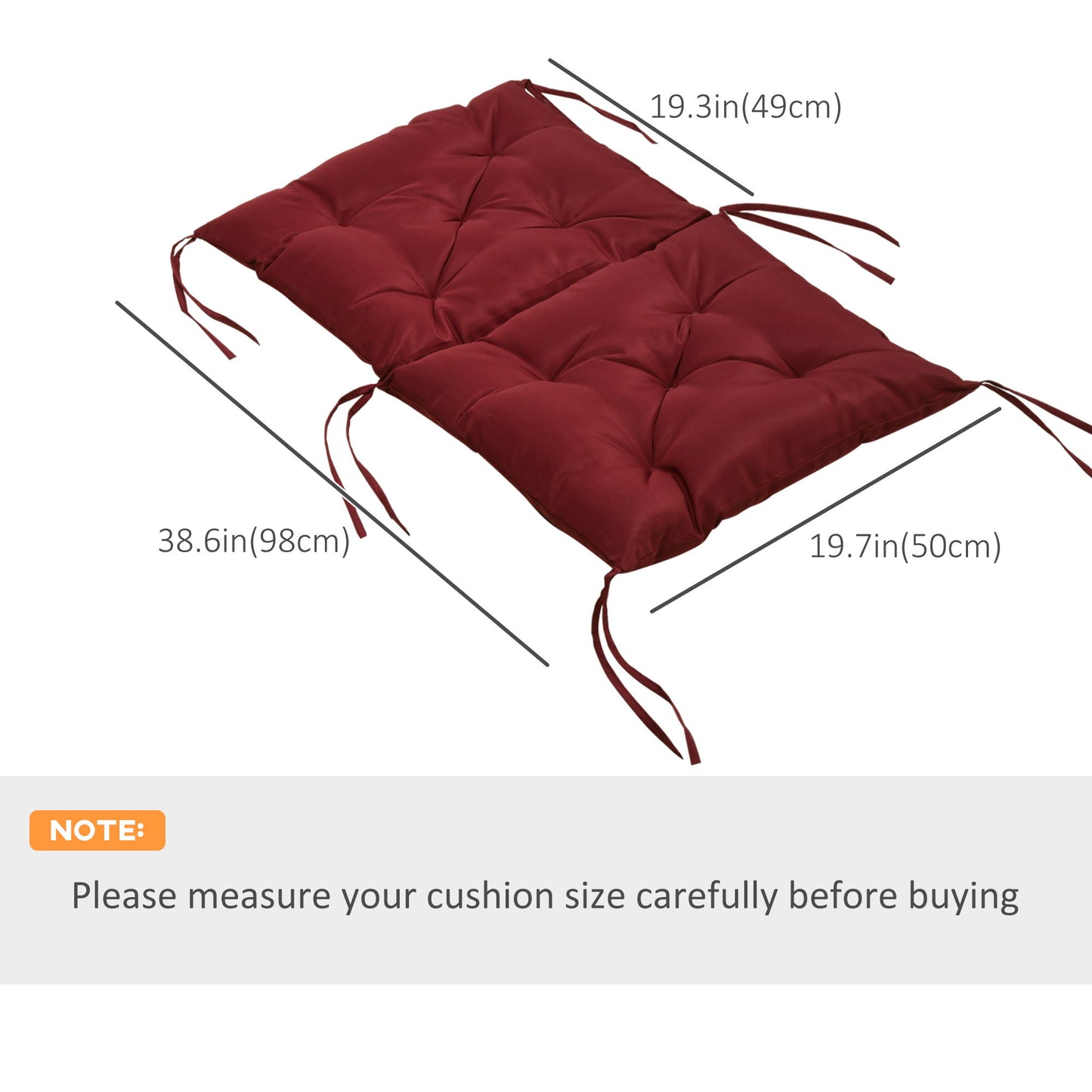 Patio Chair Cushions Set of 2, 39" x 20" x 3" Outdoor Tufted Cushion Set with Ties for Indoor Outdoor Garden Furniture, Wine Red