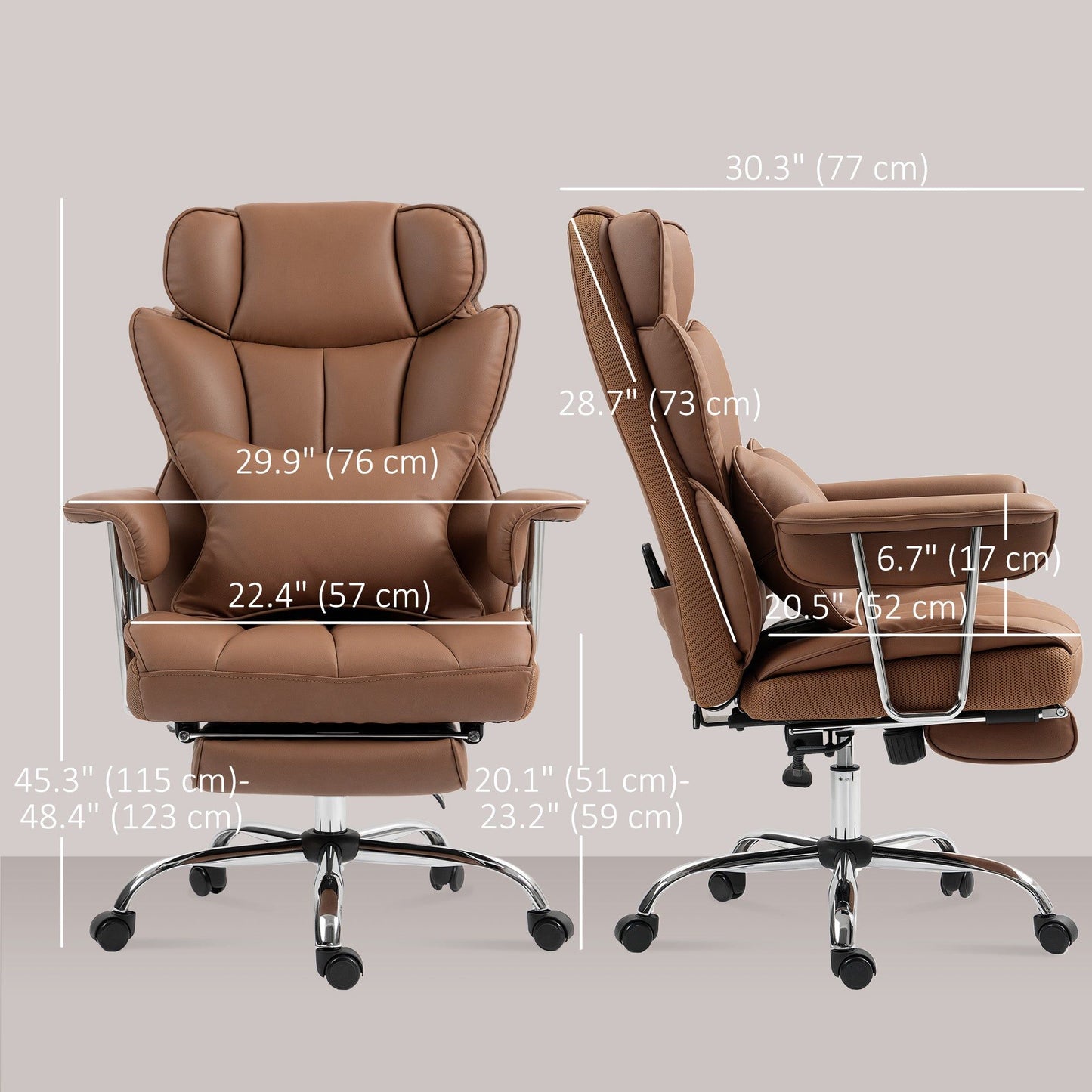 Executive Massage Office Chair with Footrest - Brown