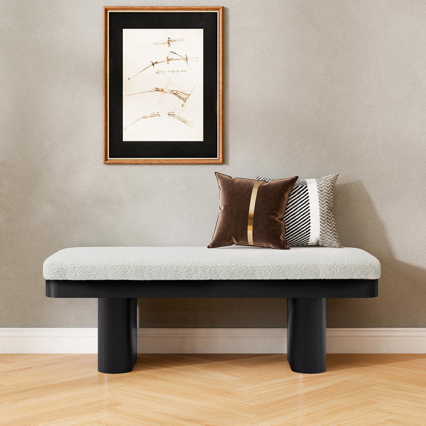 End-of-Bed Bench with Velvet Upholstery and High‑Density Foam Seat, Modern Ottoman with Rubberwood Legs, 47'' L x 17'' W x 17'' H, Black
