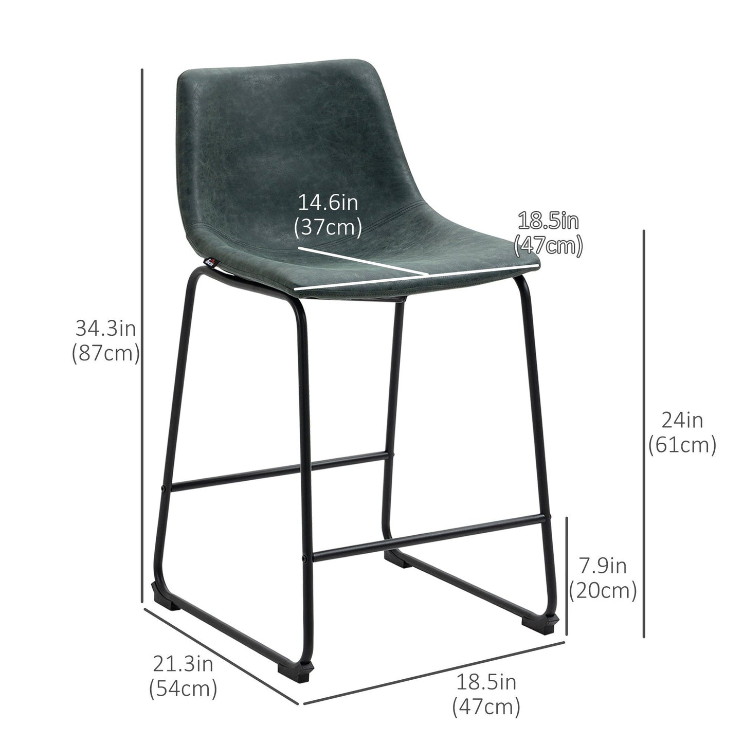 Counter-Height PU Leather Bar Stools Set of 2 - Green