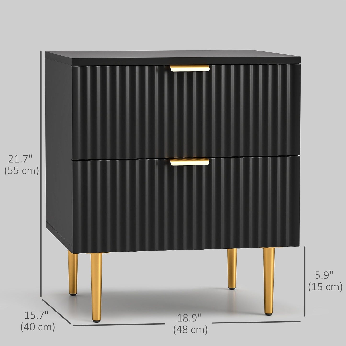Nightstand with 2 Drawers and Metal Legs - Black