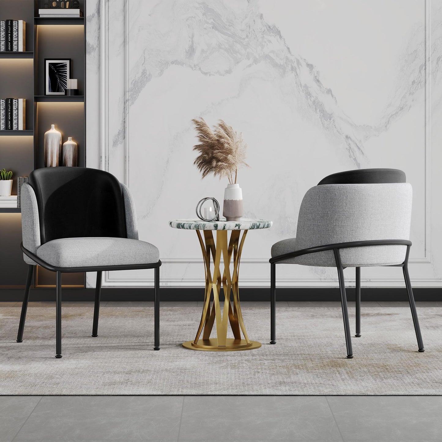 Set of 2 Sleek Dining Chairs with Ergonomic Backrest, Durable Chairs Set with Solid Frame, 21.5'' L x 21.5'' W x 33.5'' H, Black+Gray