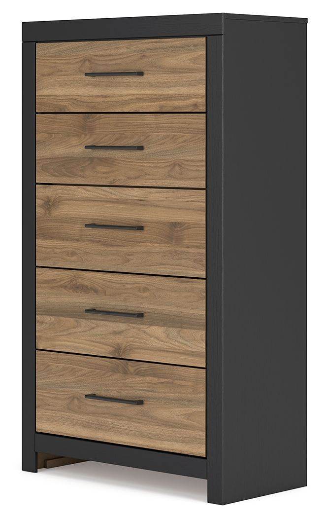 Vertani - Black / Honey Brown - Five Drawer Chest - Forward Furniture