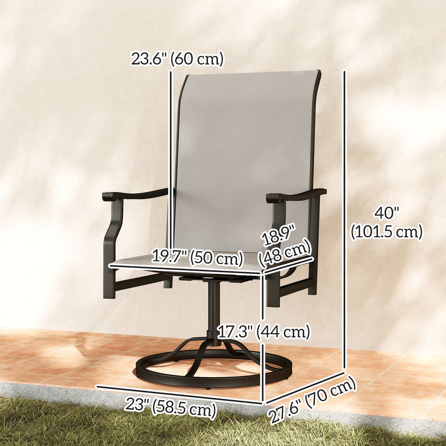 Patio Swivel Chair Set of 2, Swivel Rocker Outdoor Chairs with High Back, for Lawn Garden Backyard Deck, Light Grey