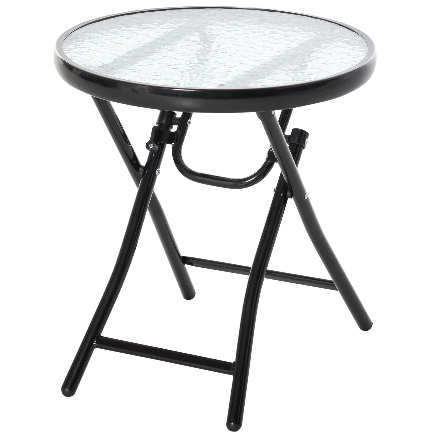 Φ18" Round Patio Table, Folding Coffee Table with Tempered Glass Tabletop for Patio, Balcony, Backyard