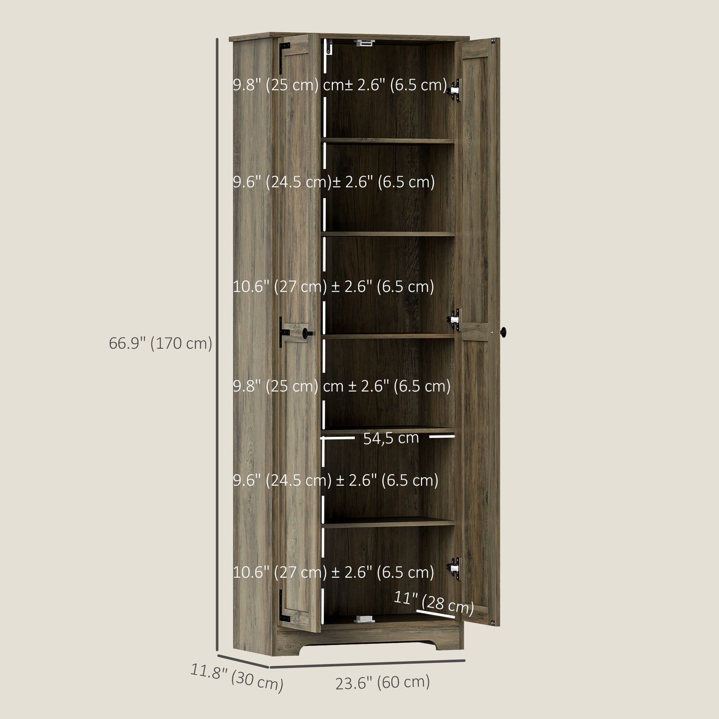 67" Farmhouse Pantry Cabinet with 2 Doors, Tall Storage Cabinet with Adjustable Shelves, Distressed Grey