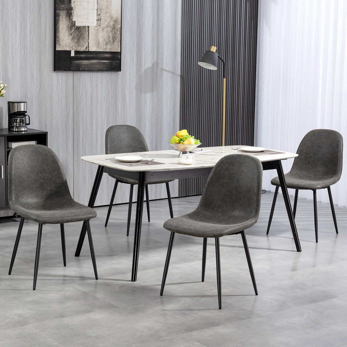 Retro Dining Chairs Set of 4, PU Leather - Dark Grey