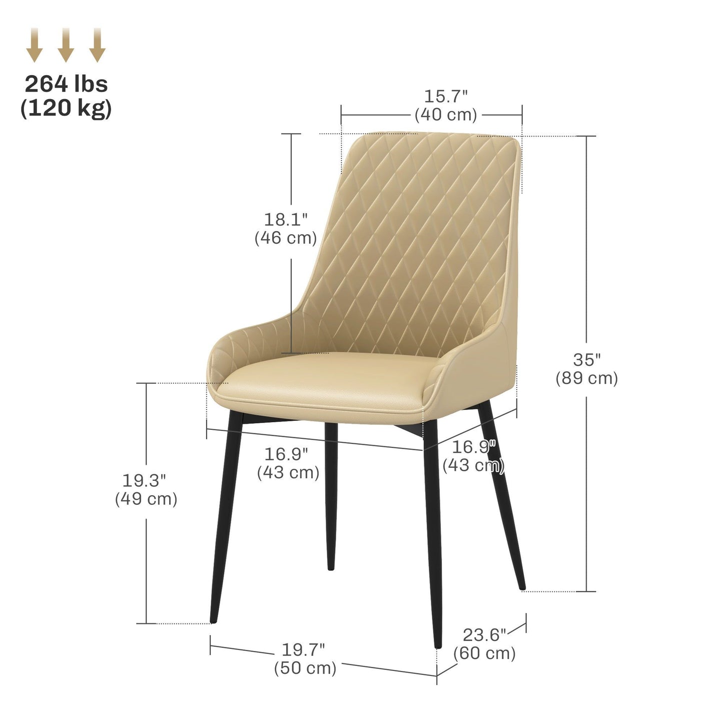 Tufted Dining Chairs Set of 2 with Steel Legs - Khaki