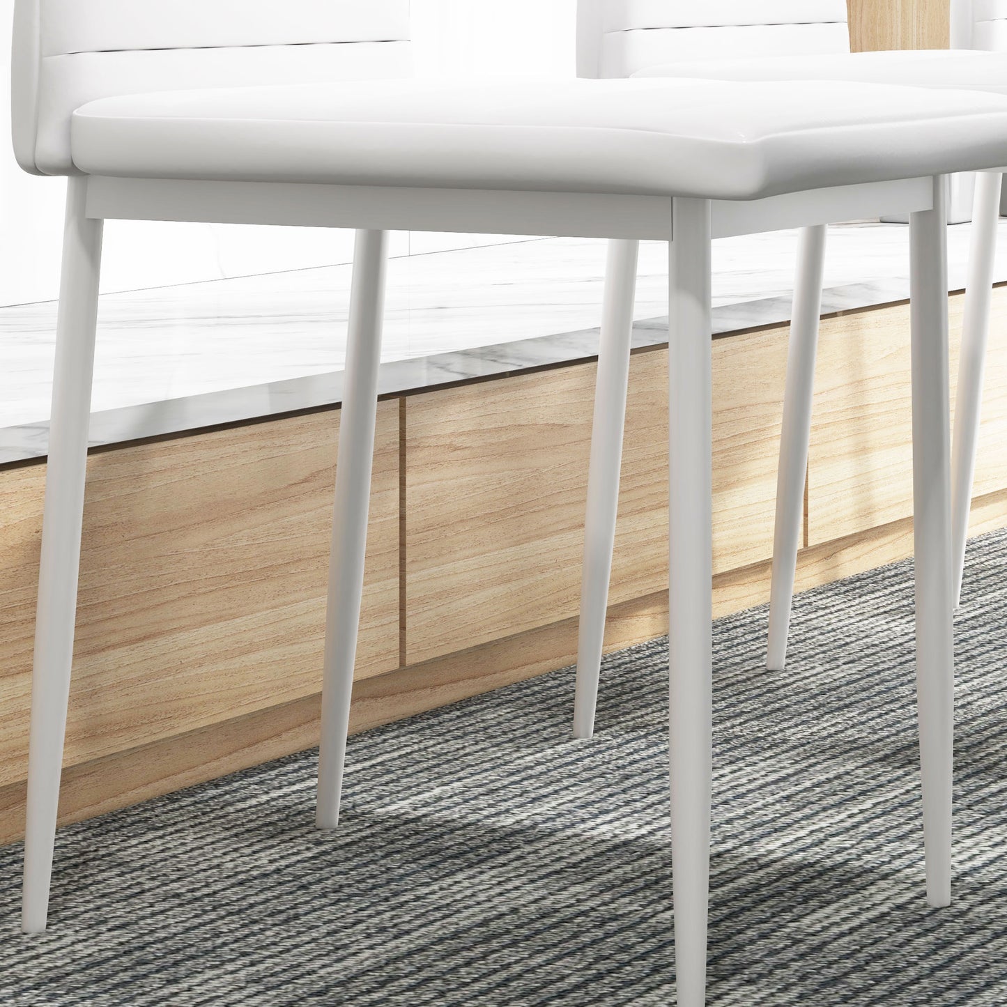 High Back Dining Chairs, Modern Upholstered PU Leather Accent Chairs with Metal Legs for Kitchen, Set of 6, White