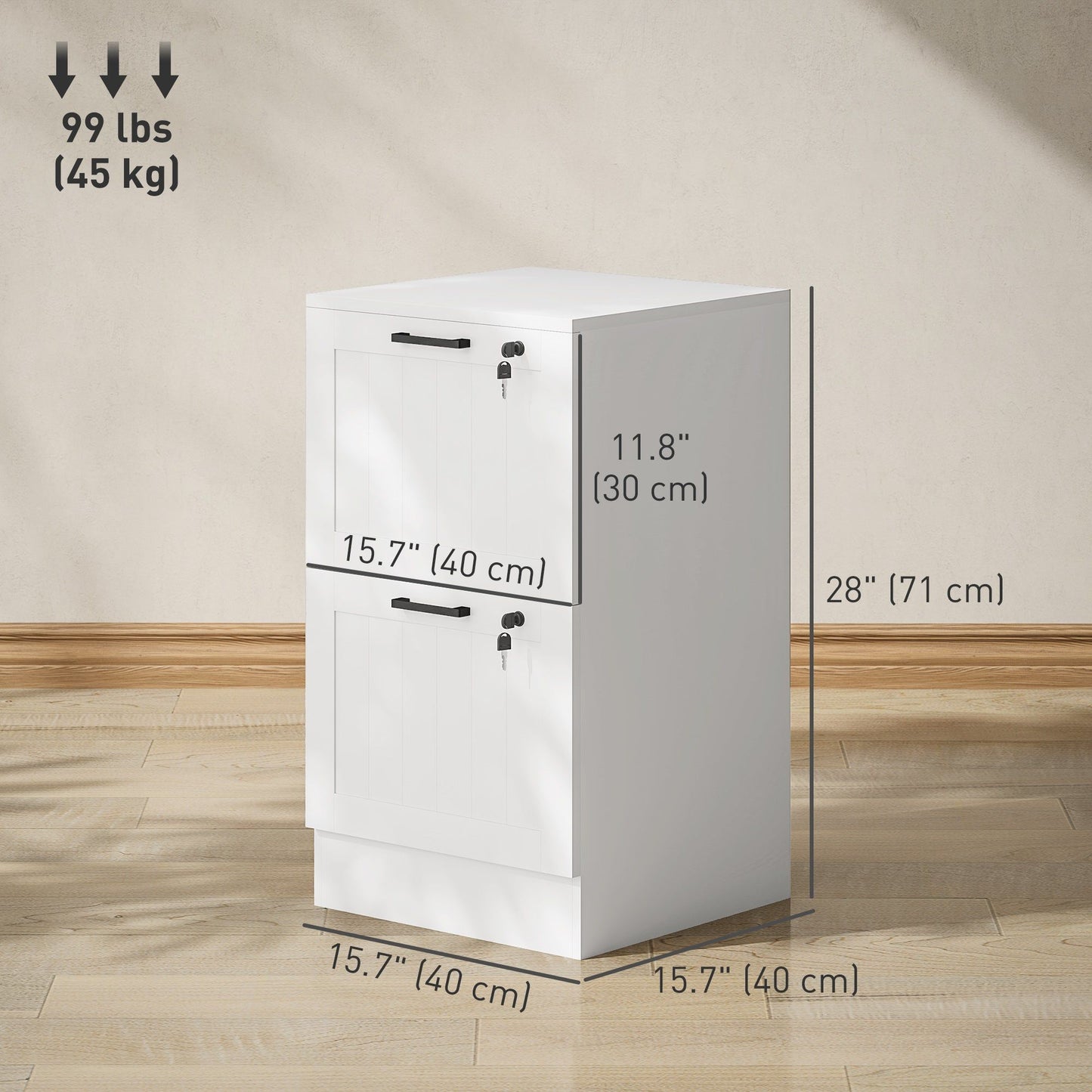 2-Drawer Filing Cabinet with Lock - White