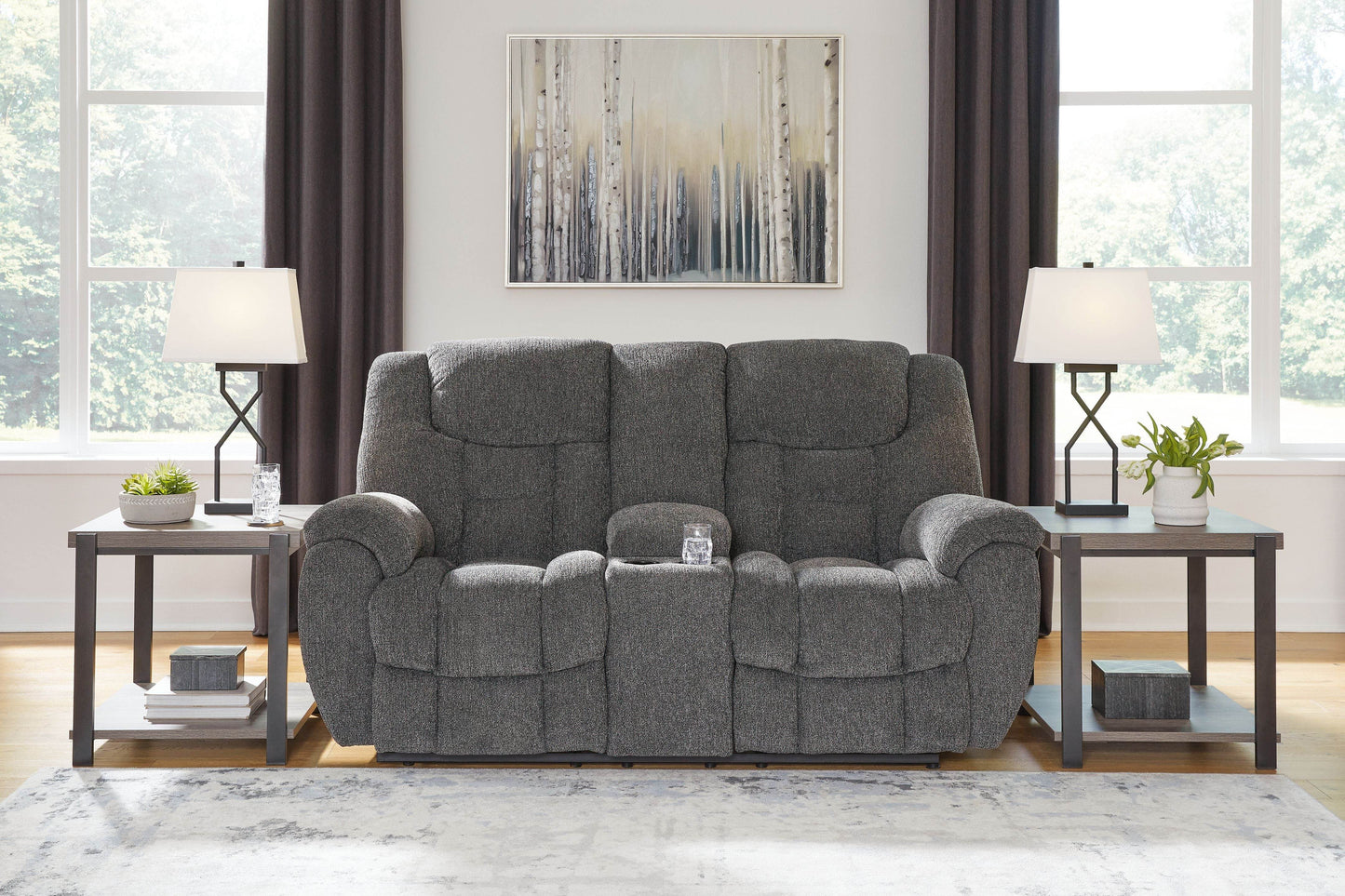 Foreside - Charcoal - Dbl Reclining Loveseat With Console - Fabric - Forward Furniture
