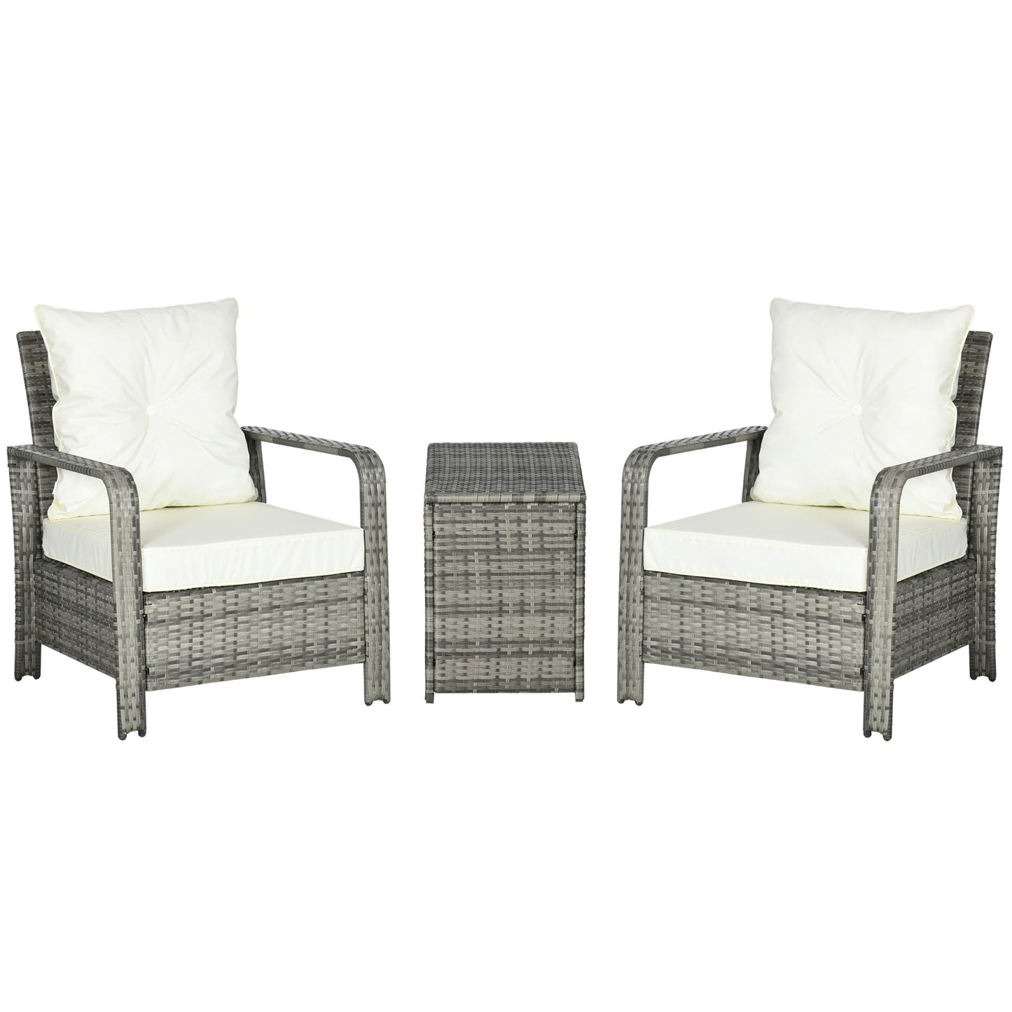 3 Pieces Wicker Patio Furniture Set, Rattan Bistro Set with Storage Coffee Table and Thickened Cushions, Outdoor Conversation Set for Garden, Porch, Balcony, Beige